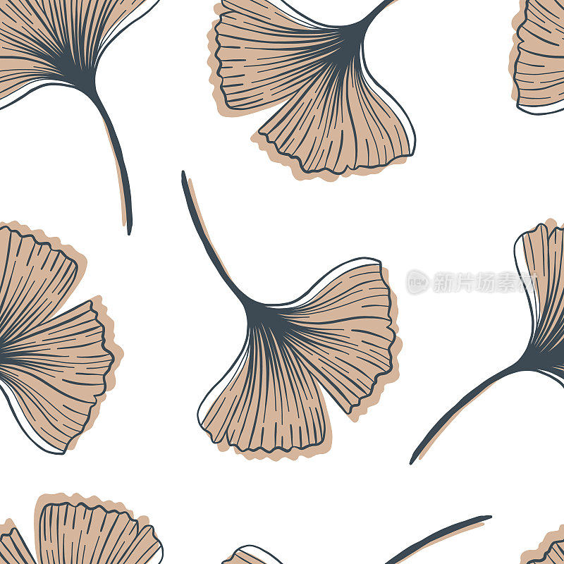 A simple boho-style pattern with a Ginkgo biloba plant. The delicate neutral colors of the background.